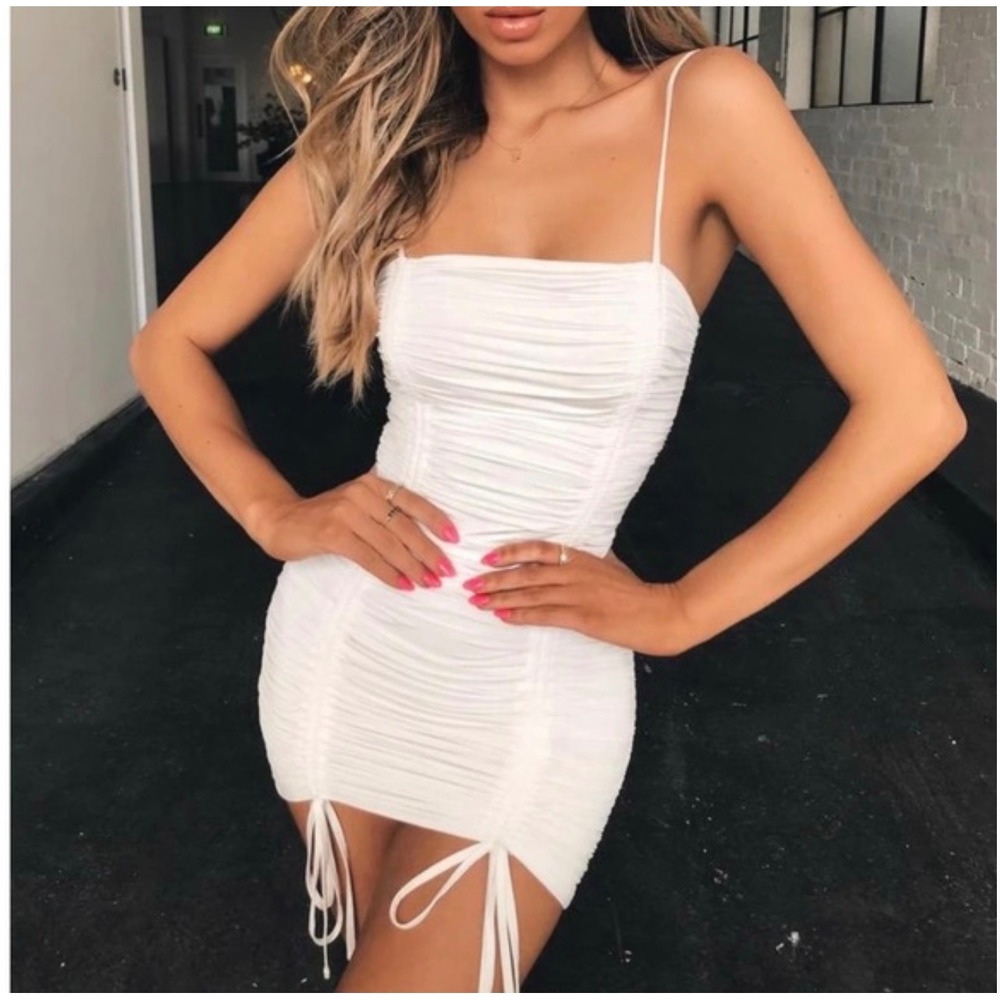 Tiger Mist White‎ Ruched Sexy Bachelorette Party Bodycon Mini Reese Dress Size S